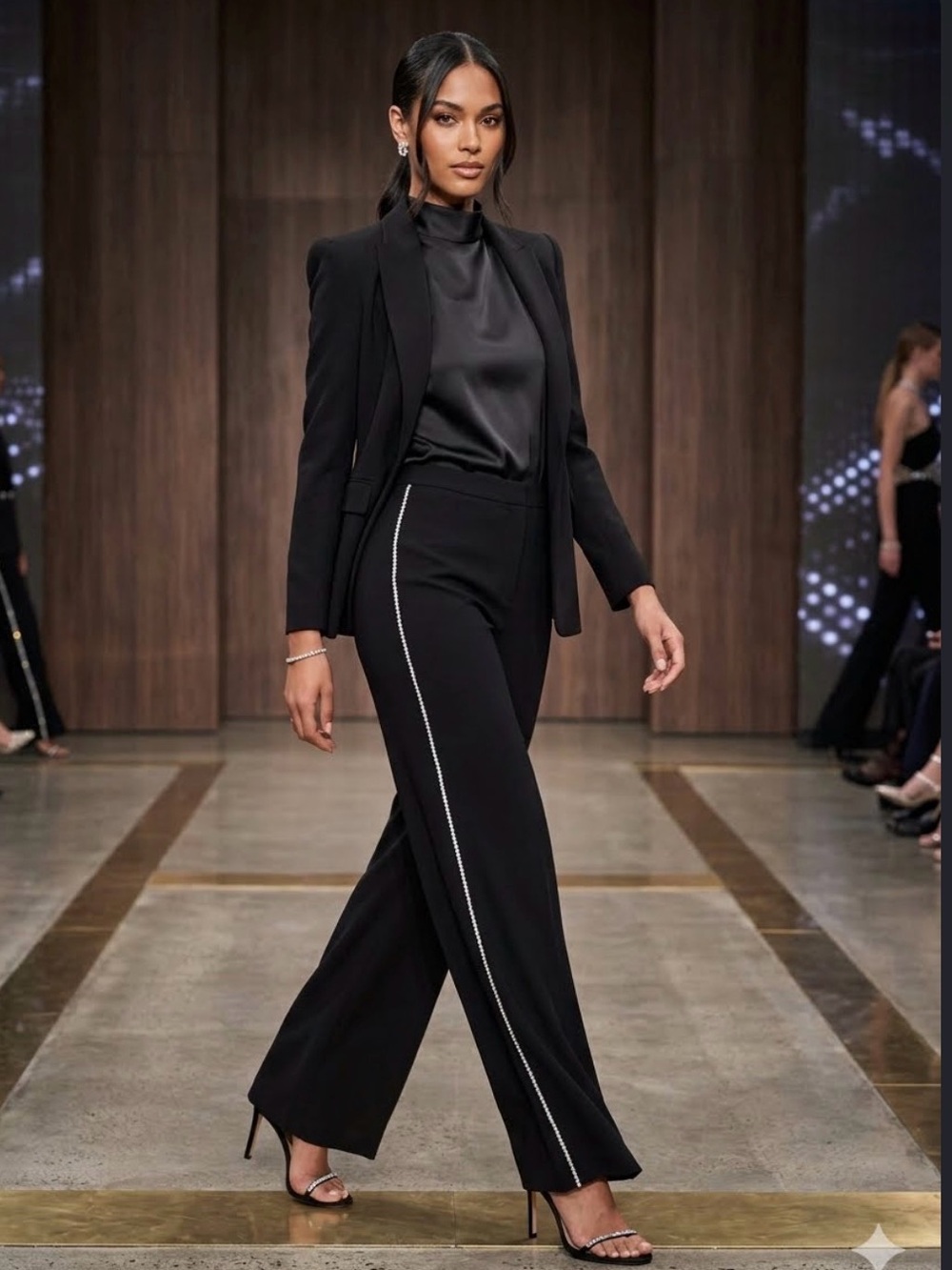 Bisou Bisou Blacks Pants with Rhinestone Side Stripe